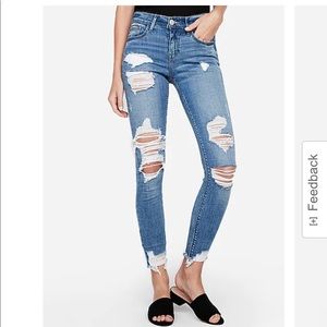 EXPRESS Mid Rise Medium Wash Ripped Ankle Leggings Size 0